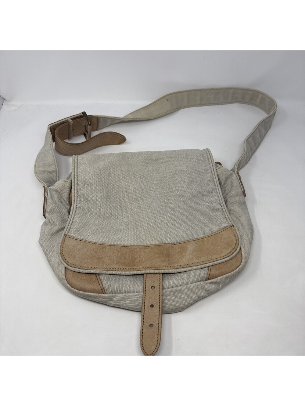 Vintage LL Bean Canvas & Leather Crossbody Shoulder Bag Purse Flap Preowned
